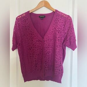Jessica Magenta Lace Button-Up Blouse